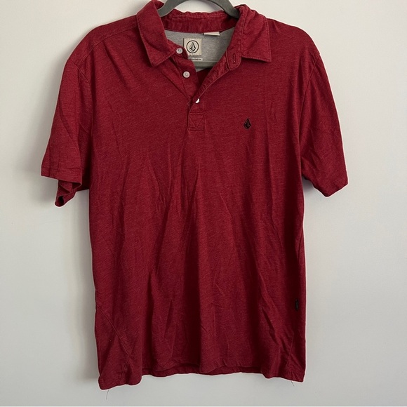 Volcom Red Short Sleeve Polo Shirt-Men’s Size Medium - Picture 1 of 7